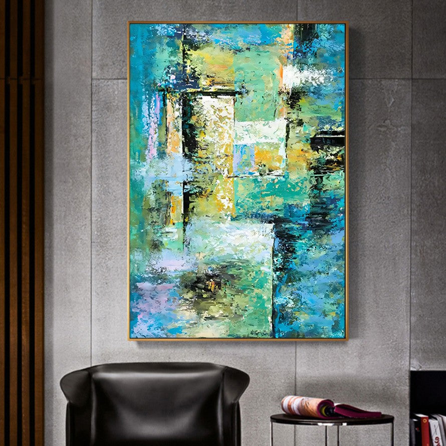 Splash of Blue - Green Hues Abstract Oil Canvas