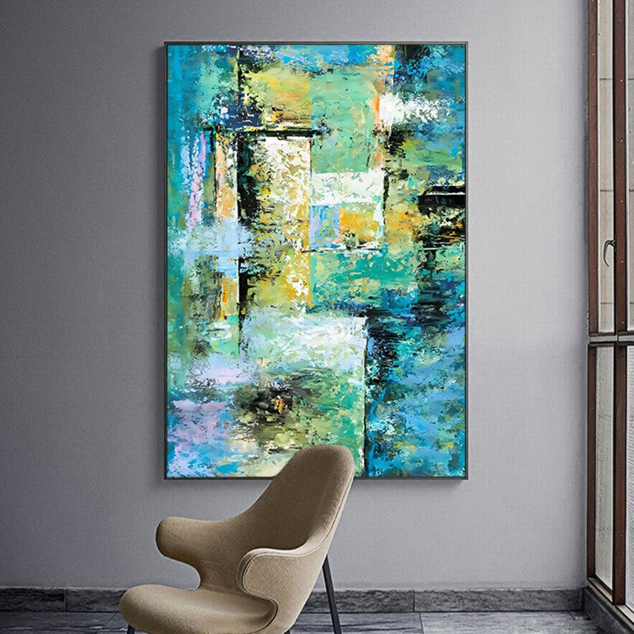 Splash of Blue - Green Hues Abstract Oil Canvas