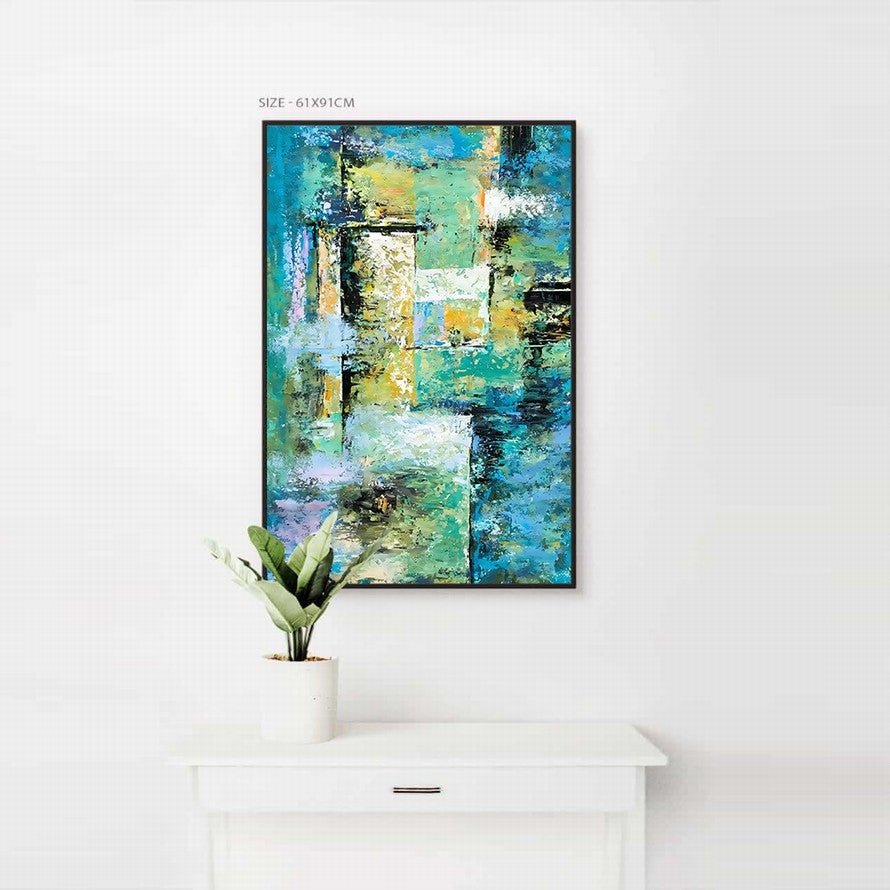 Splash of Blue - Green Hues Abstract Oil Canvas