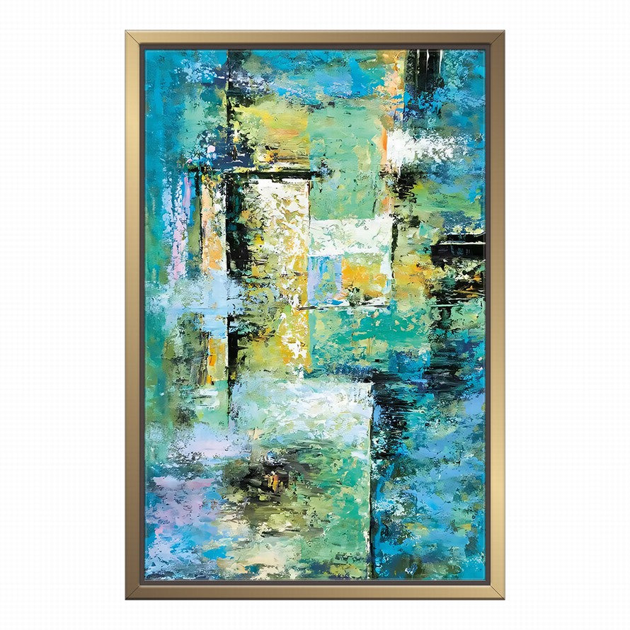 Splash of Blue - Green Hues Abstract Oil Canvas