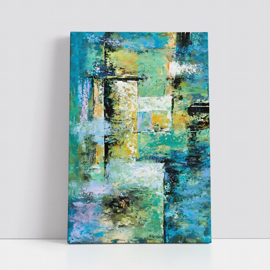 Splash of Blue - Green Hues Abstract Oil Canvas