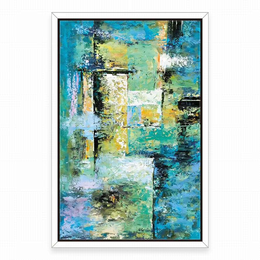 Splash of Blue - Green Hues Abstract Oil Canvas