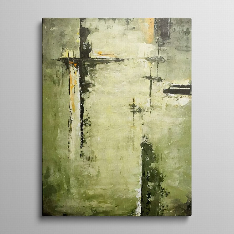 Sage Green Hues of Water Abstract Oil Painting