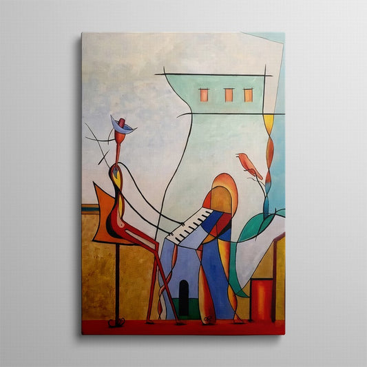 Eclectic Illustration of Flowers and a Building Canvas
