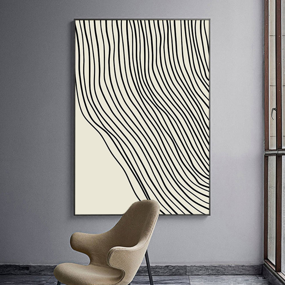 Beige Wave Lines Wall Art