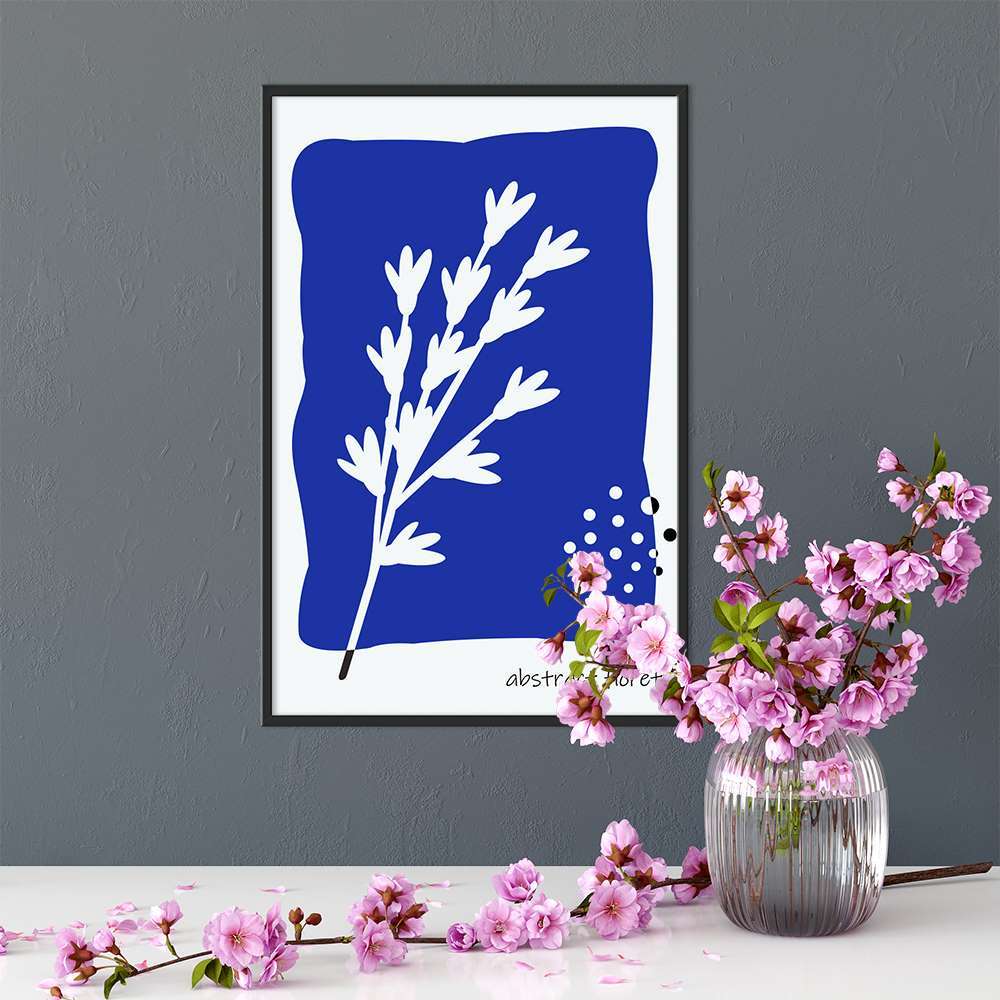 Klein Blue Art White Flowers Prints