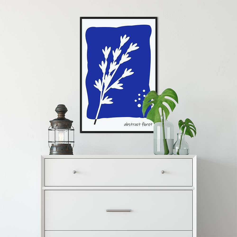 Klein Blue Art White Flowers Prints