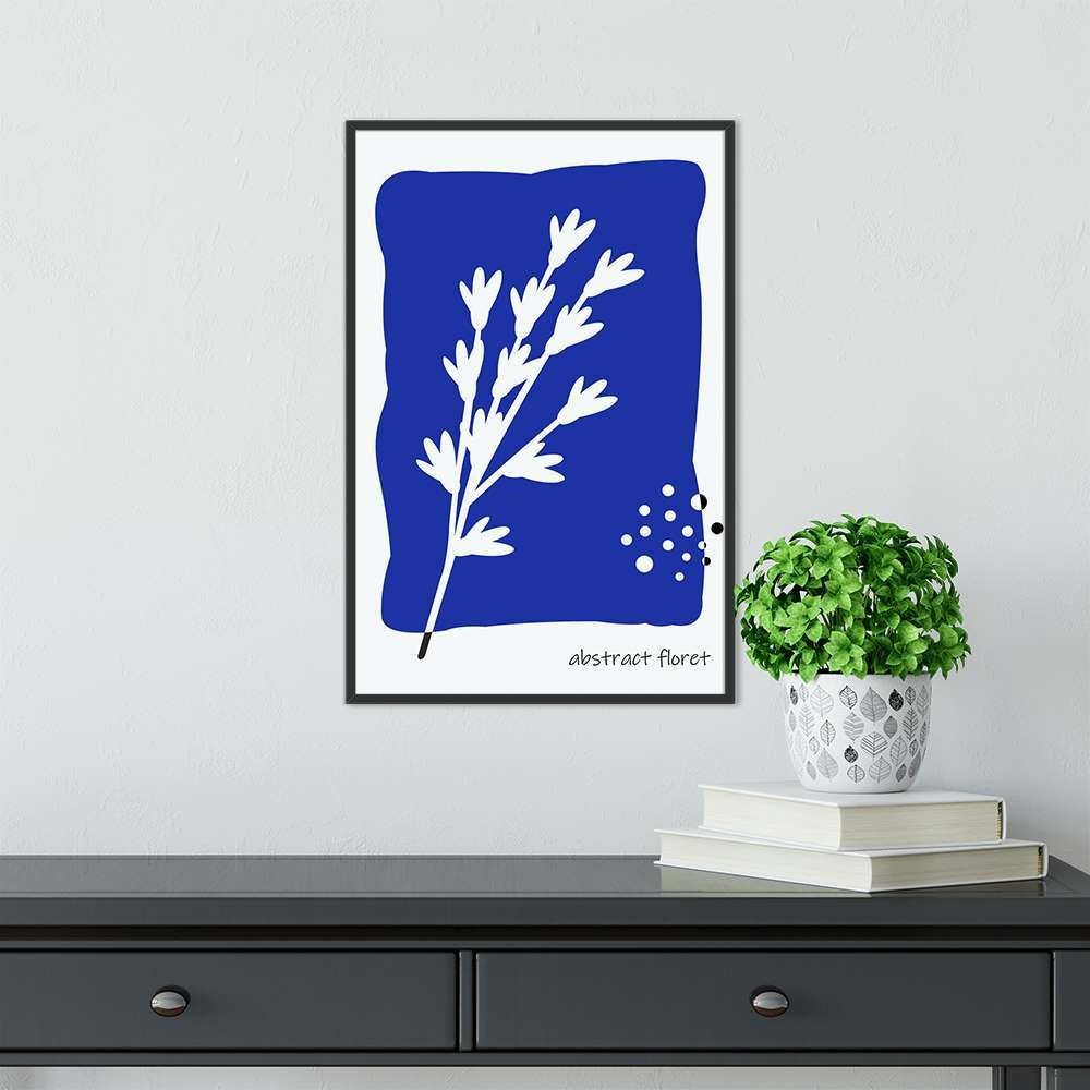 Klein Blue Art White Flowers Prints