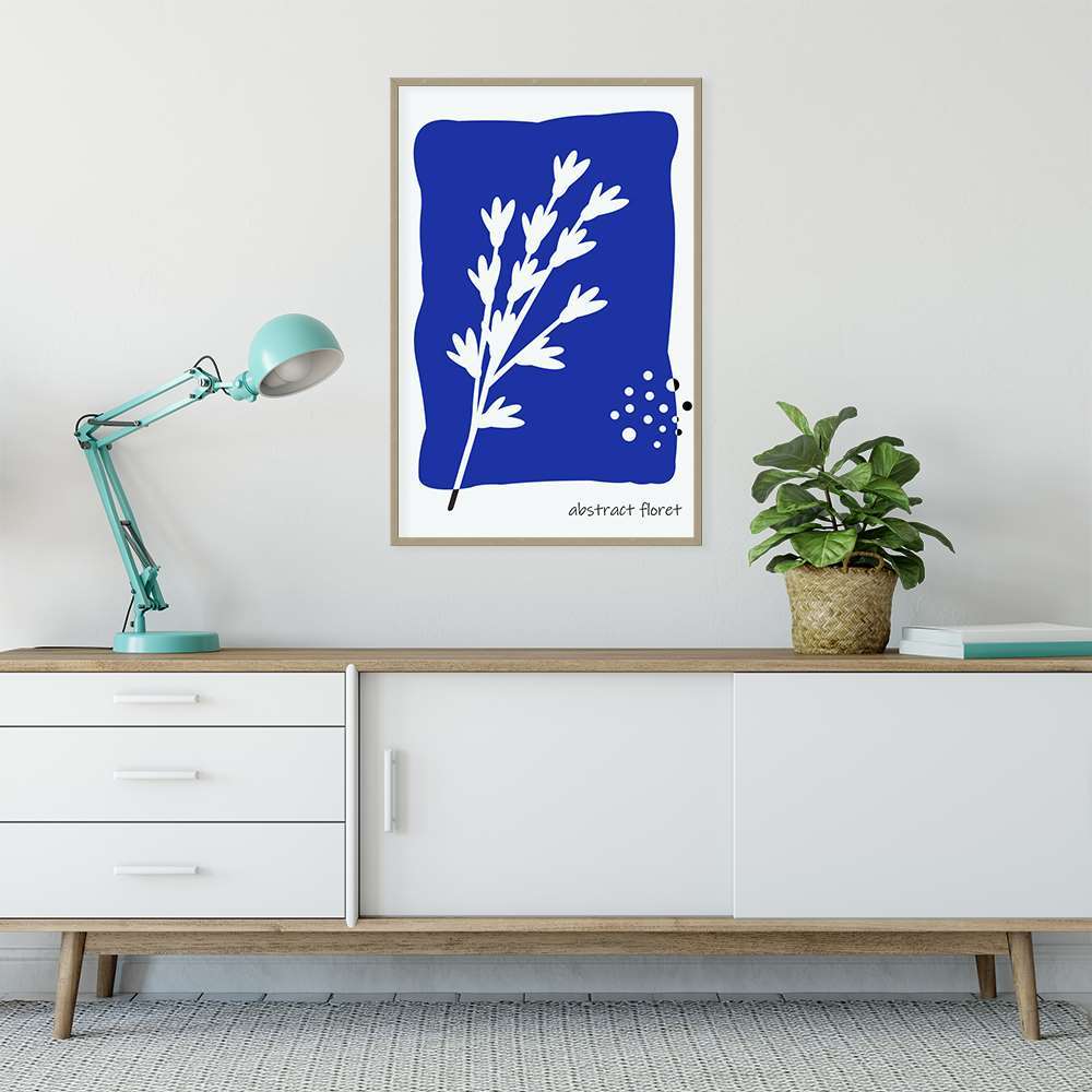 Klein Blue Art White Flowers Prints