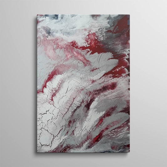 Blow Out in Red and White Abstract Oil Painting