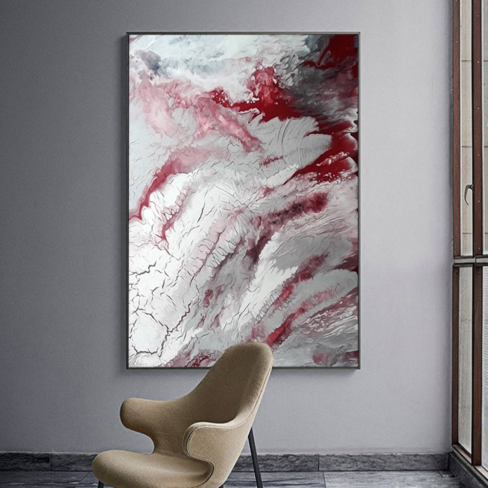 Blow Out in Red and White Abstract Oil Painting