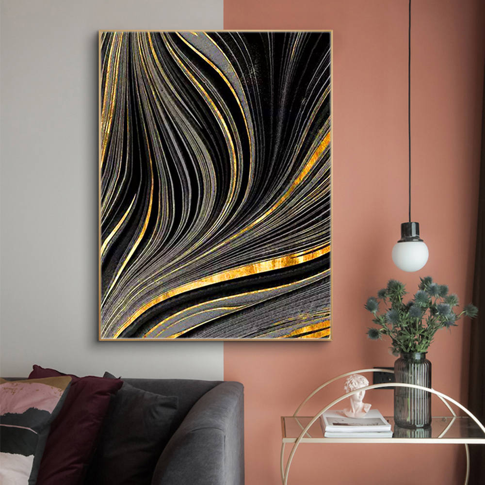 Black and Gold Waves Art Painting