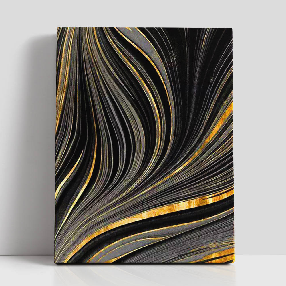 Black and Gold Waves Art Painting