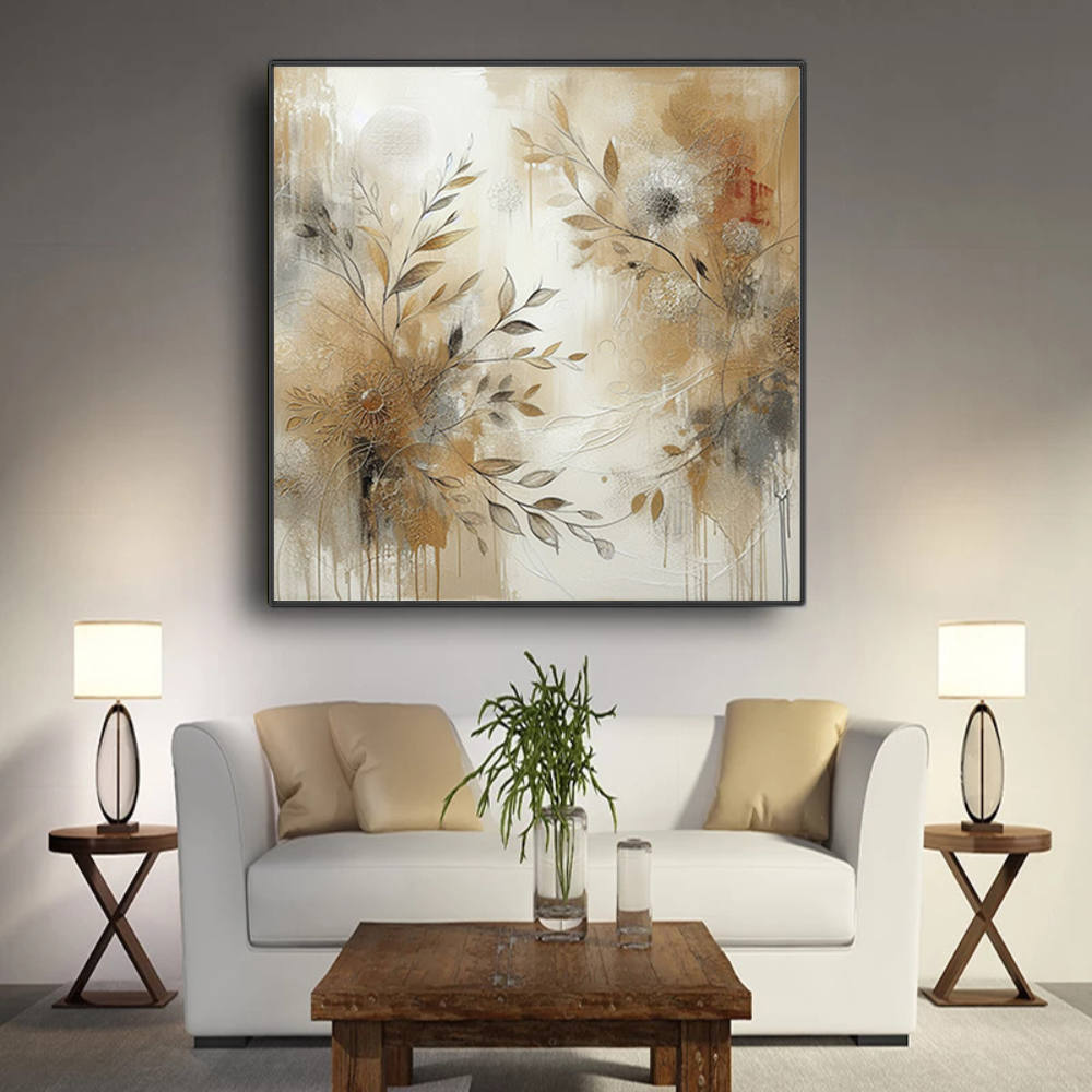 Brown Abstract Floral Oil Painting