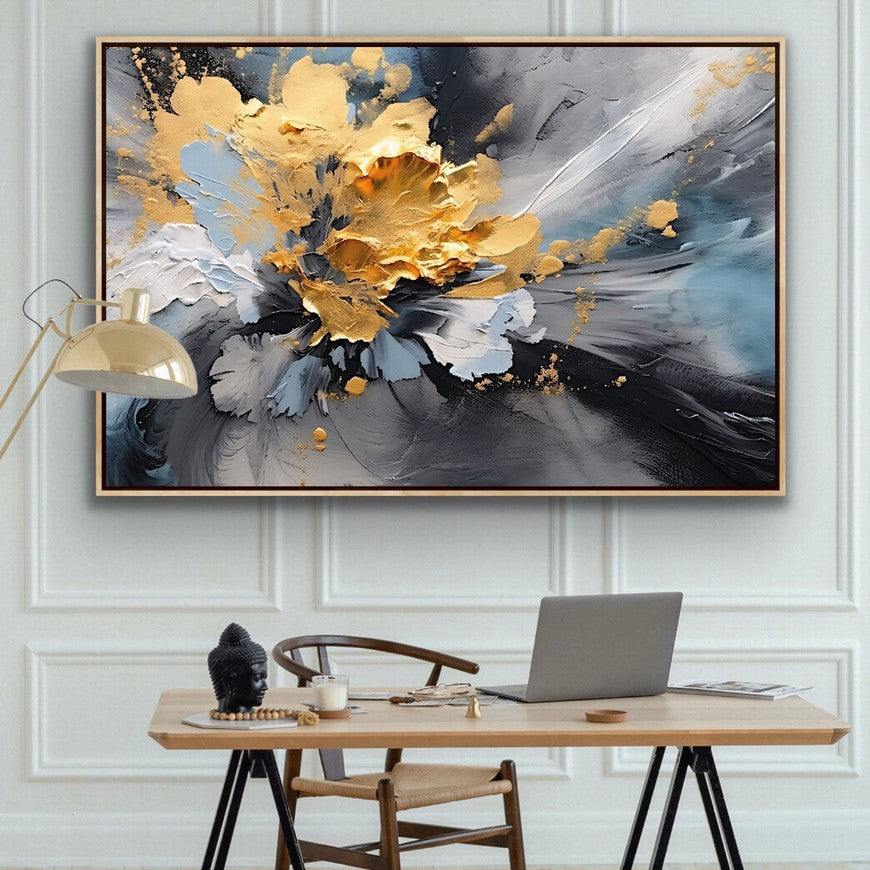 Golden Yellow Splash Floral Abstract Painting