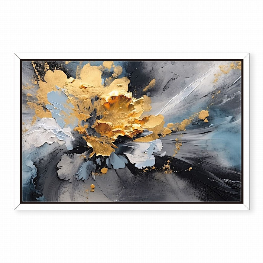 Golden Yellow Splash Floral Abstract Painting