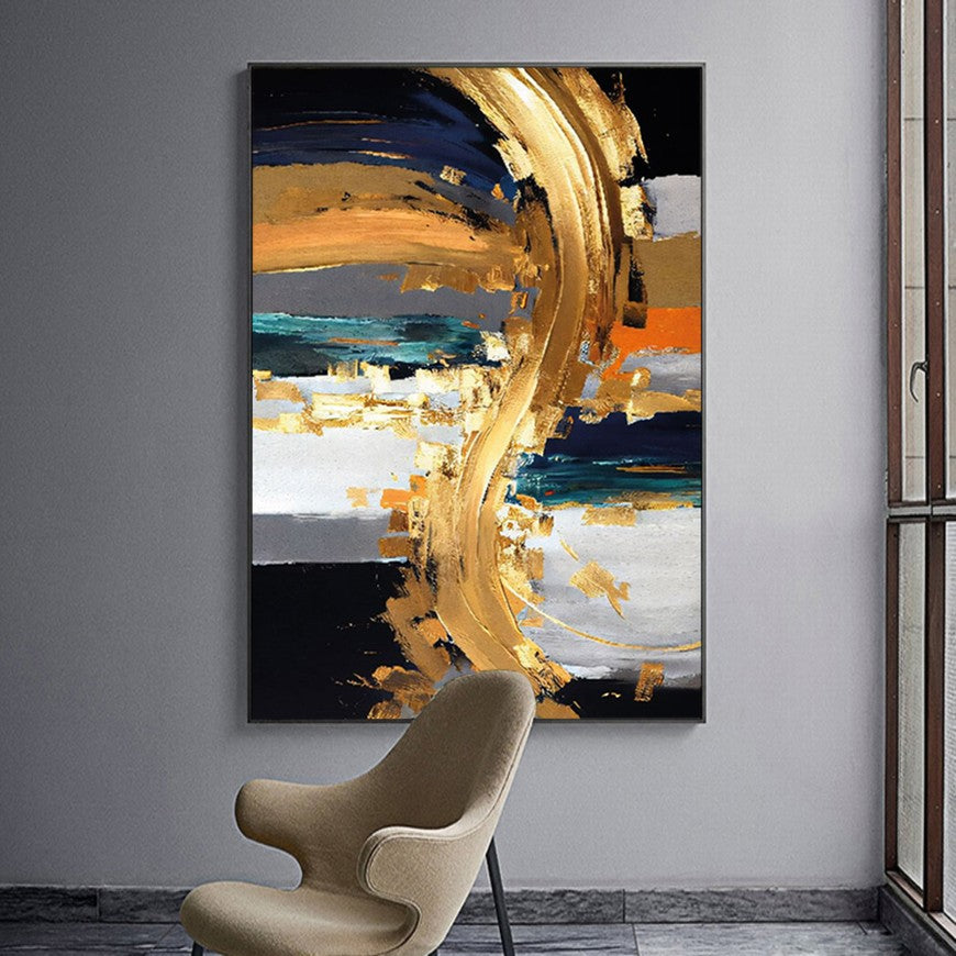 Golden Splash, Royal Depths Abstract Oil Painting